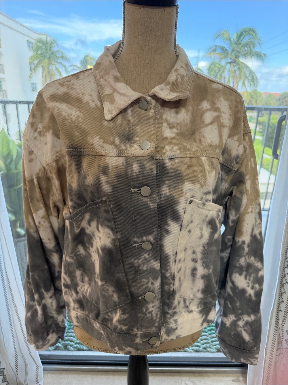Main Strip Brand Tie-Dye Cotton Denim Jacket - Neutral Multicolor